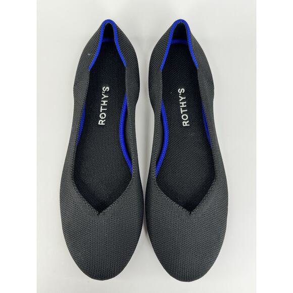 Rothy's The Flat Black Knit rounded Toe Ballet Flats Women's Size 9.5 Blue Halo - Picture 1 of 11